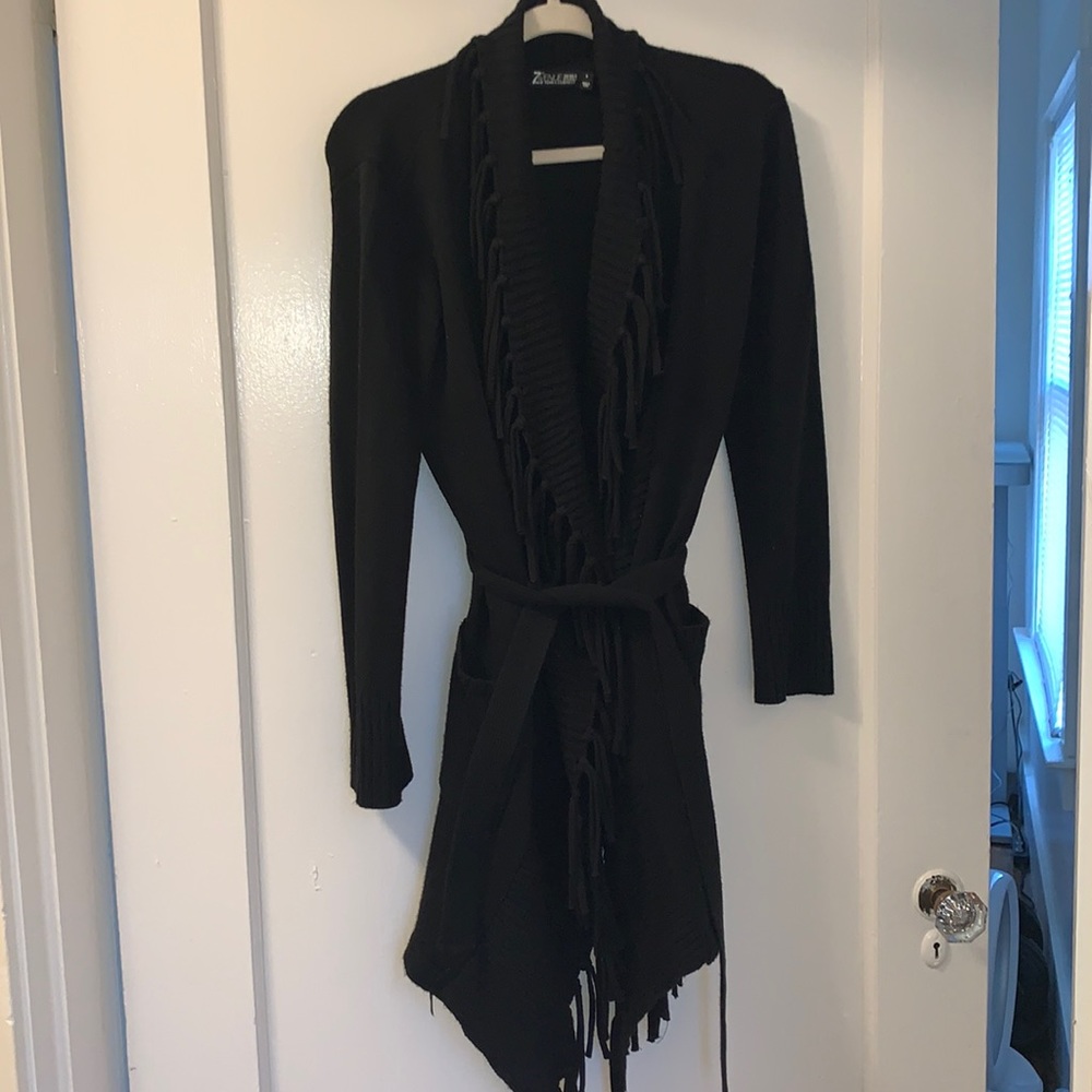 NY&Co long black fringe sweater